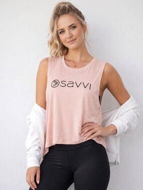 Savvi Soft Modal Cropped Tank Athleisure Workout Top Pink
